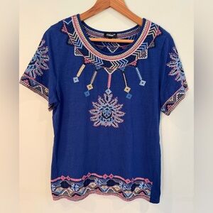 Tolani Anthropologie Blue Embroidered Shirt Top - Size M